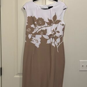 Connected Apparel White and Tan Floral Midi Dress